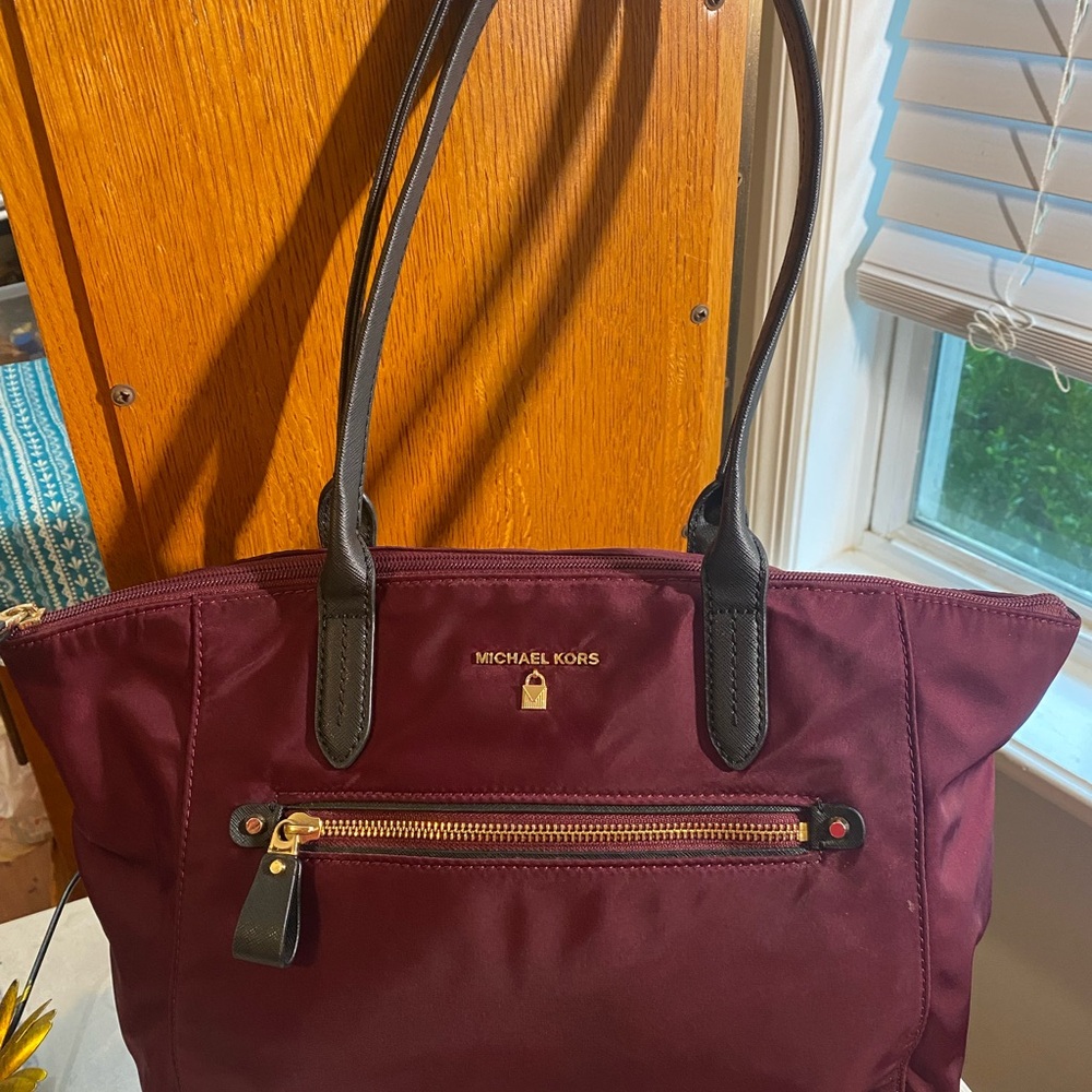 Michael Kors Deep Burgundy Tote with Black Straps